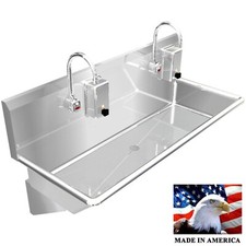WASH UP HAND SINK 2 USERS MULTISTATION 48" ELEC FAUCET MADE IN USA STAINLESS ST.