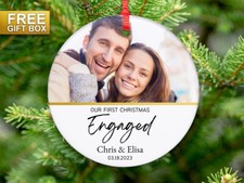 Engaged Personalized Christmas Ceramic Ornament for Couples Engagement Christmas