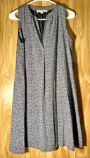 Loft Sleeveless Pullover Black And White Print A Line Dres V Neck sz S