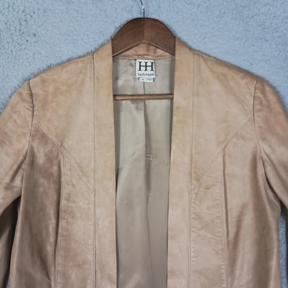 Haute Hippie Blazer Women's Small Beige Genuine Lamb Leather Open-Front Jacket - Image 2 of 4