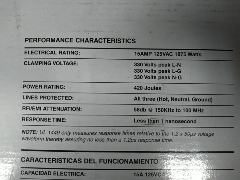 Leviton 5400-TLS Transient Voltage Surge Suppressor 1875W 420J 5-Outlet w/ RJ11 - Image 2 of 2