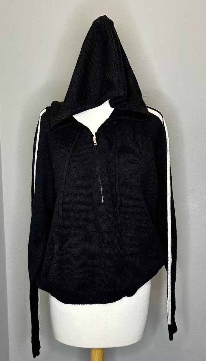 New Brandy Melville Black White Stripe 1/4 Zip Knit Hoodie