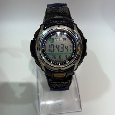 CASIO PRO TREK FISHING GEAR PRS-400B Vintage 1999 Digital Watch Working Moon Gra
