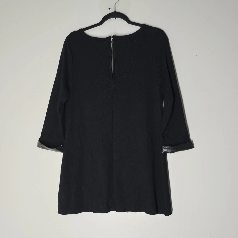 Valerie Stevens Women's L Black Tunic Top Faux Leather Trim Pockets NWT - Image 4 of 4