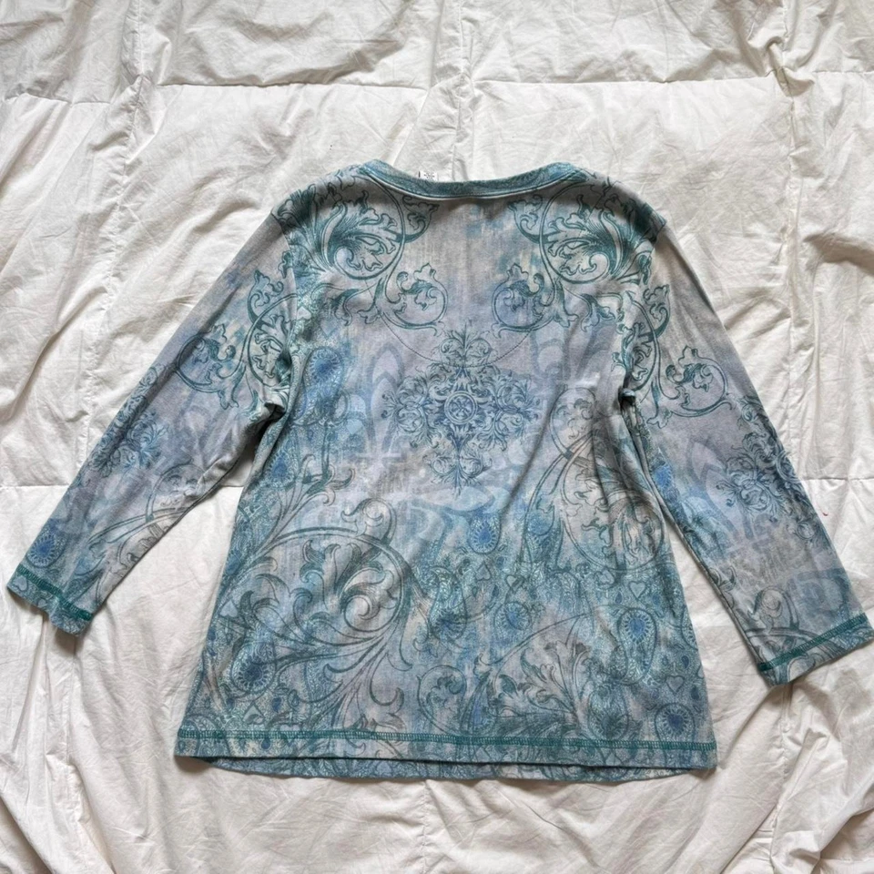 Camiseta vintage y2k azul hielo caprichosa cachemir Covington talla XL pedrería Foto 4 de 4