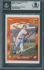 1989 Kahn's Cooperstown Billy Herman Beckett Authentic Autograph Signed *7580