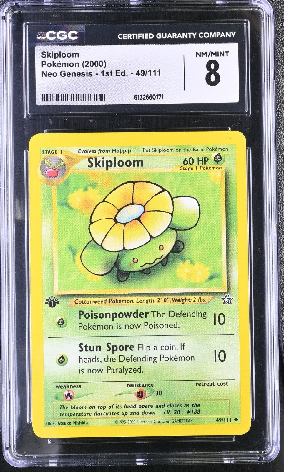 Pokemon Card Skiploom 49/111 1st Edition Neo Genesis CGC 8 NM/M