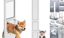 Dog Door for Sliding Glass Door with Magnetic Plastic Flat, Sliding Small White