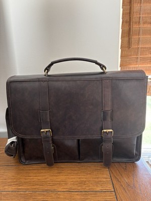 NWT Ameri Leather Briefcase Messenger Bag Chocolate Brown Leather Many Pockets
