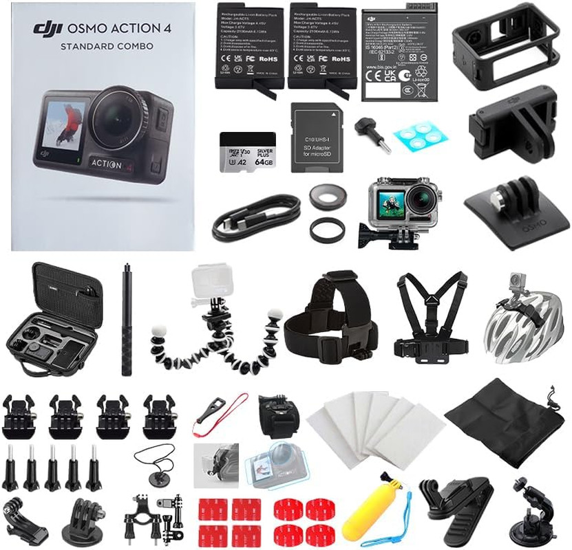 Osmo Action 4 Combo Kit: 4K Camera, 64GB Card & 2 Extra Batteries Included