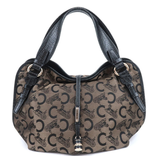 CELINE C Macadam Bittersweet Canvas Leather Shoulder Bag Brown Black Authentic