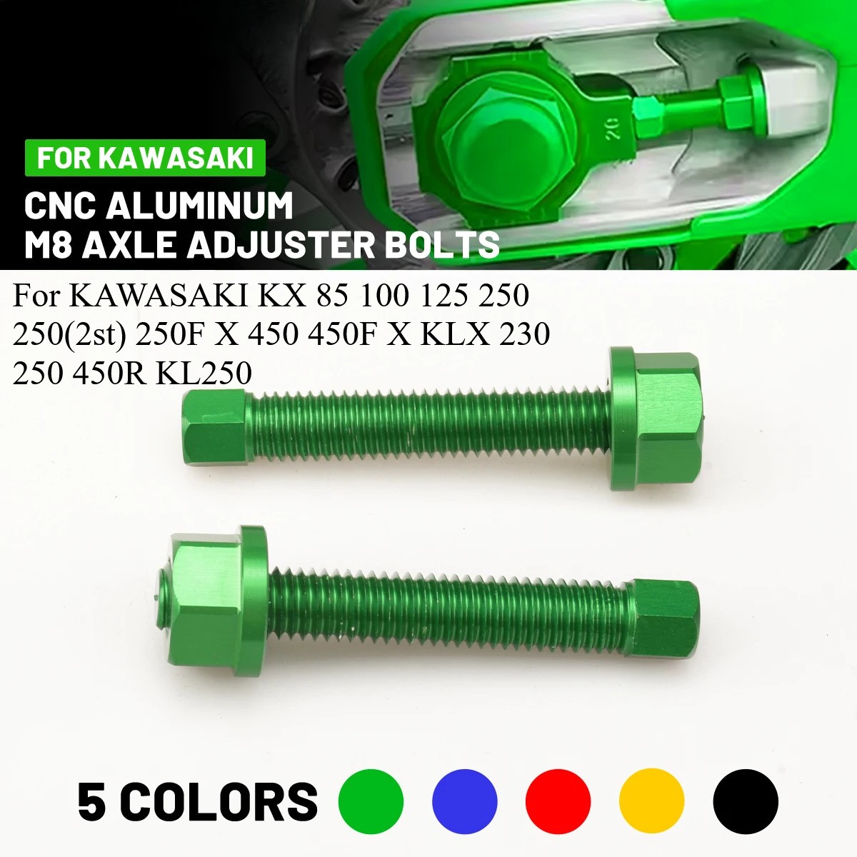 Motorcycle Rear Axle Blocks Chain Adjuster Bolt For KAWASAKI KX 250F X 450 450F