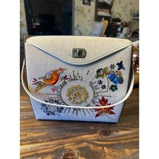 1960s Seasons Purse Whimsical Bird Floral Lin...