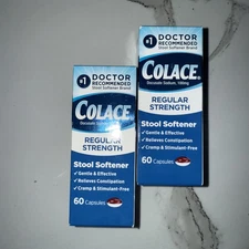 2 X Colace Regular Strength Stool Softener - 100 mg Capsules 60 Exp 2026+