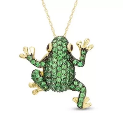 Lab Created Green Emerald 2.00Ct Round Cut Frog Pendant 14K Yellow Gold Plated