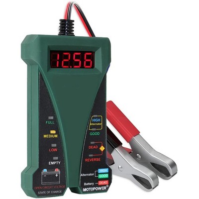 MOTOPOWER MP0514E 12V Digital Car Battery Tester Voltmeter and Charging Green 