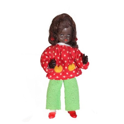 Alte CACO Canzler Puppe Biegepuppe Kind 8 cm Puppenhaus dunkelhäutig 70er