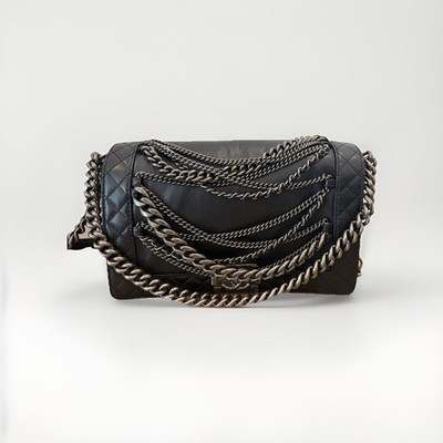 CHANEL Enchained Boy Black Medium Flap Bag F/W 2013 Shoulder RARE CHANEL Enchained Boy Black Medium Flap Bag F/W 2013 Shoulder RARE