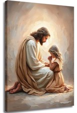 Jesus Praying with Girl Canvas Wall Art Christian Paintings Jesus with Childr...