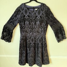 Eliza J  Dress Women’s Sz 8 2 Black Blue Burnout Velvet Bell Sleeve Cocktail LBD