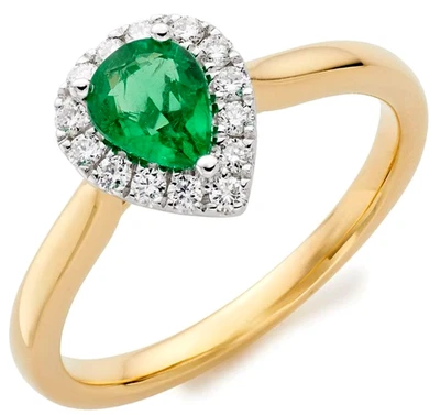 0.35ct Natürlich Rund Diamant 14K Bis Gekennzeichnet Gelbgold Smaragd Ehering - Bild 1 von 4