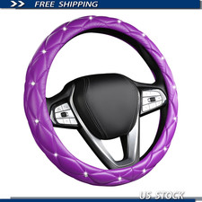 15 Inch Non-slip Soft Leather Steering Wheel Cover Crystal Rhinestones Bling De
