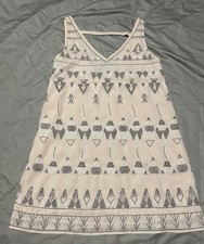 Free People M Dress Shift Frances Bean Pink Rose Embroidered Deep V back aztec