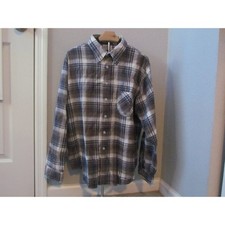 Sears Perma-Prest Flannel Shirt XL Brown Plaid Vintage Long Sleeve Button Up