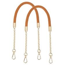 2Pcs 62cm/24.4" PU Leather Braided Purse Strap Yellow Brown, Light Gold Buckle 