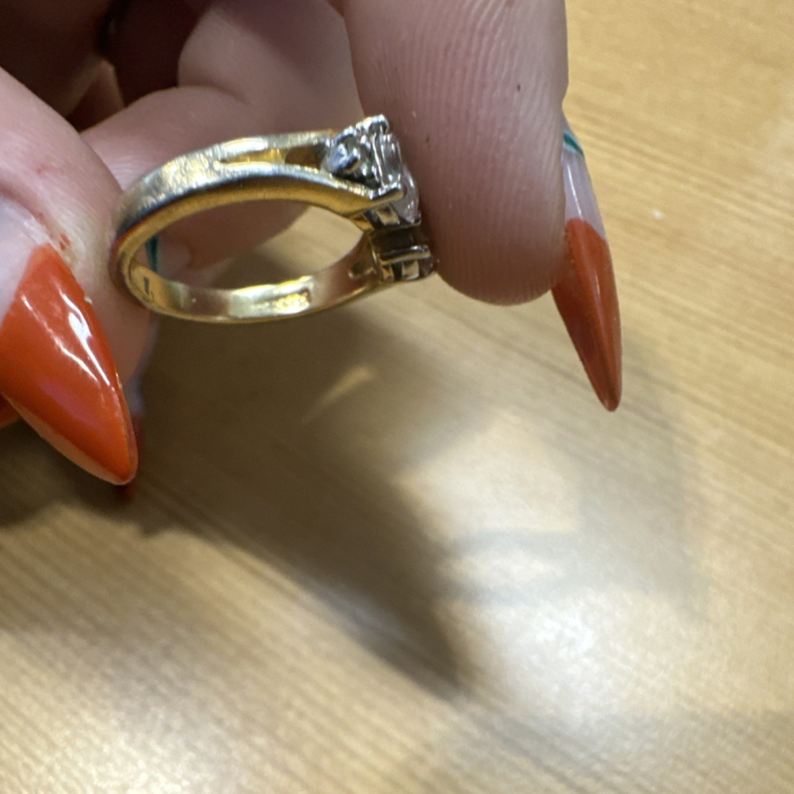 Yellow Gold Ring with Two Round simulated  diamon… - image 2