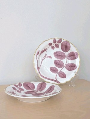 Royal Worcester The Blind Earl Pink Puce 8'' Shallow Bowls Bone China Set Of 2