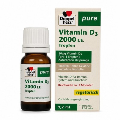 DOPPELHERZ Vitamin D3 2000 I.E. pure Tropfen 9.2ml PZN 16753262