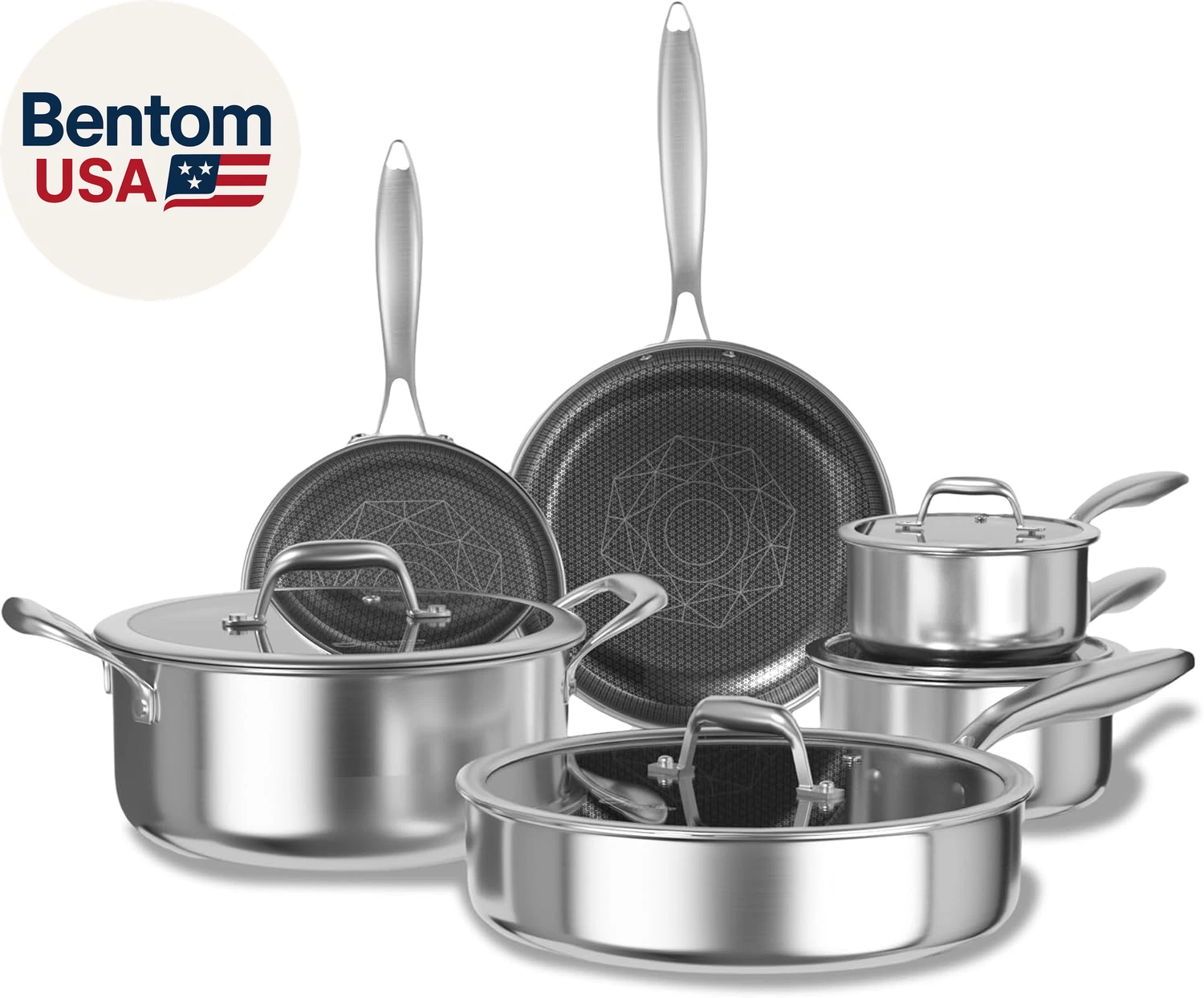Non Stick Pots and Pans Set, 10Pcs Hybrid Stainless Steel Cookware Set, Frying P