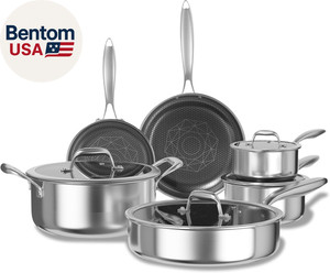 Non Stick Pots and Pans Set, 10Pcs Hybrid Stainless Steel Cookware Set, Frying P