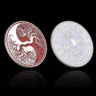 Lebensbaum Yin Yang Münze Bagua I-Ging 40mm Metall Challenge Coin Medaille Geschenk
