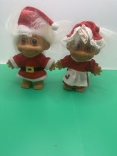 Two Vintage Russ Christmas Troll Dolls Dressed As Santa And Mrs. Claus H 5