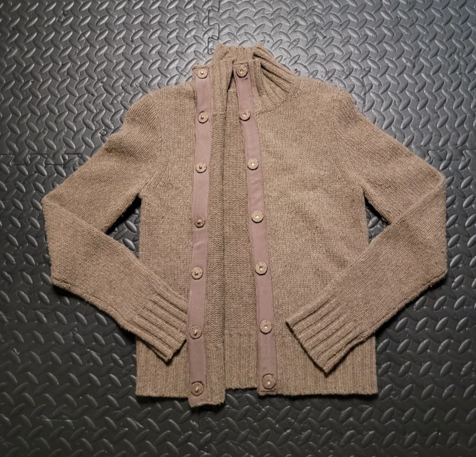 J. Suéter cárdigan Crew para mujer mezcla de lana y cachemir, marrón, cuello falso, pequeño Foto 3 de 4