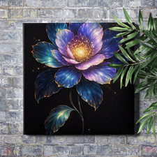 Blue Purple Flower with Golden Edge Fantasy Canvas Wall Art Print