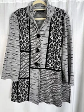 MING WANG knit cardigan animal print  jacket ruffle neck size 2X