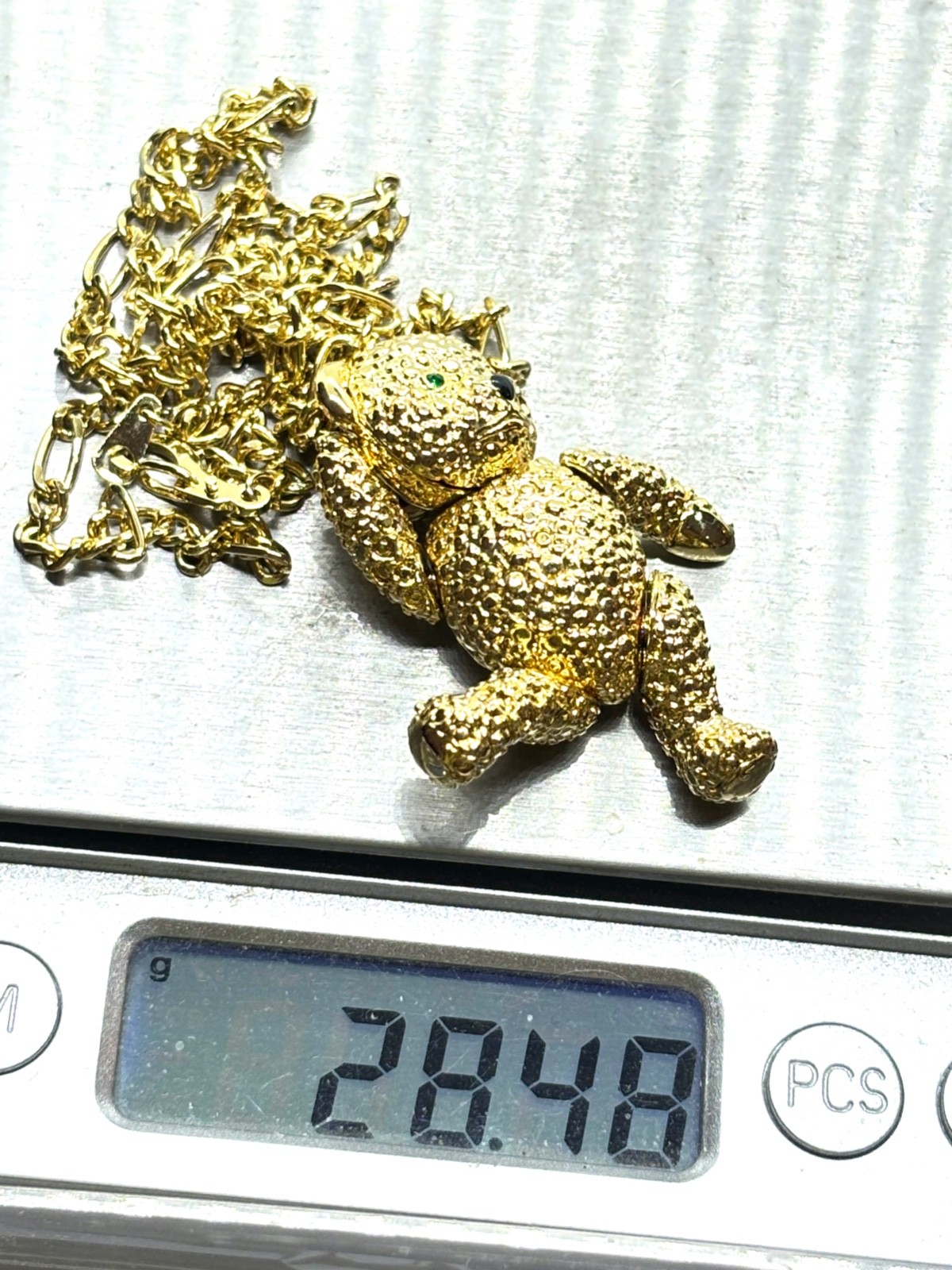 Vintage NAPIER Articulated Gold Plated Chunky Bear Pendant Necklace