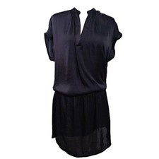 H&M Women's Black Cap Sleeve Shirt  Satin Lined Dress Elastic Waist  Sz 8