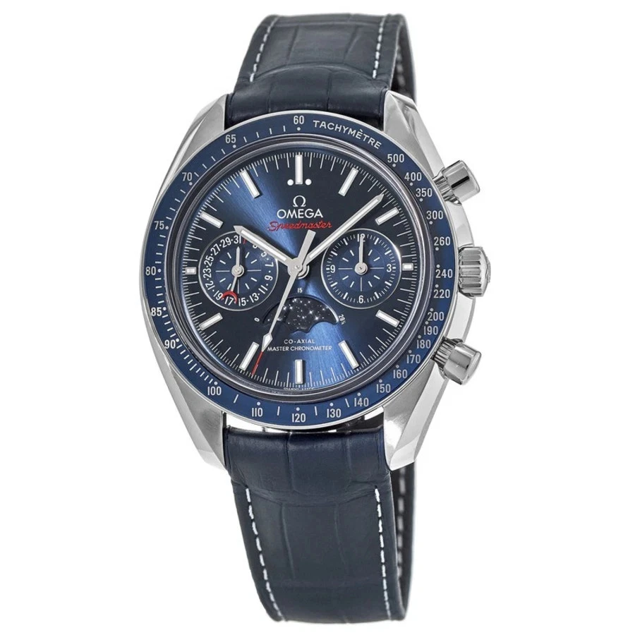 New Omega Speedmaster Blue Dial Leather Men's Watch 304.33.44.52.03.001
