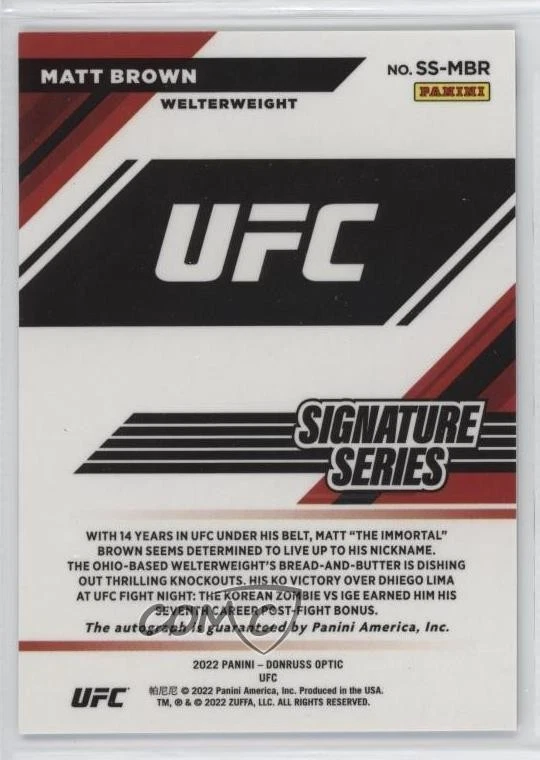 2022 Panini Donruss Optic UFC Signature Series Matt Brown #SS-MBR Auto - Image 2 of 2