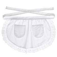Lace Waist Short Apron With Pockets Maid Waitress Server Cooking Home Cafe BBQ