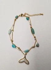 Juna Crystal 18K Gold Plated Natural Stone Fishtail Double Layer Anklet 8"+2"