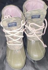 SPERRY Camouflage Green Pink Rain Boot Unisex Kids Lace-Up US 2M