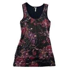 Studio Y Womens Black Floral Sequin Long Tank Dress XS