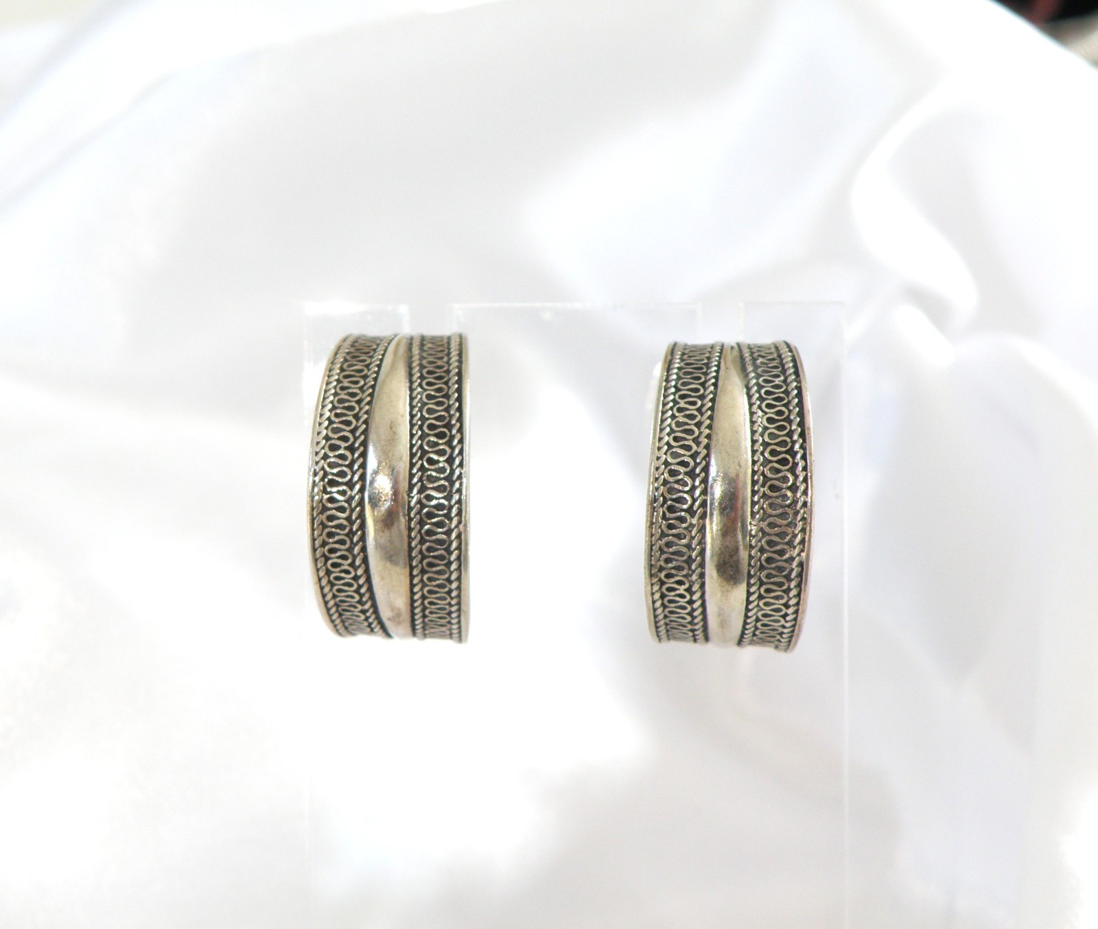 Vintage Solid Sterling Silver 925 Unique Weave Ho… - image 2