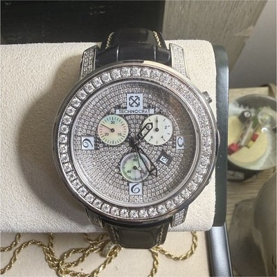 Technocrat Swiss Made Quartz Chronograph Date 51mm Steel Black Leather 50m