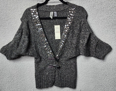 BKE Women's Medium Charcoal Gray NWT Sequined Y2K Cardigan Wool Blend Sweater